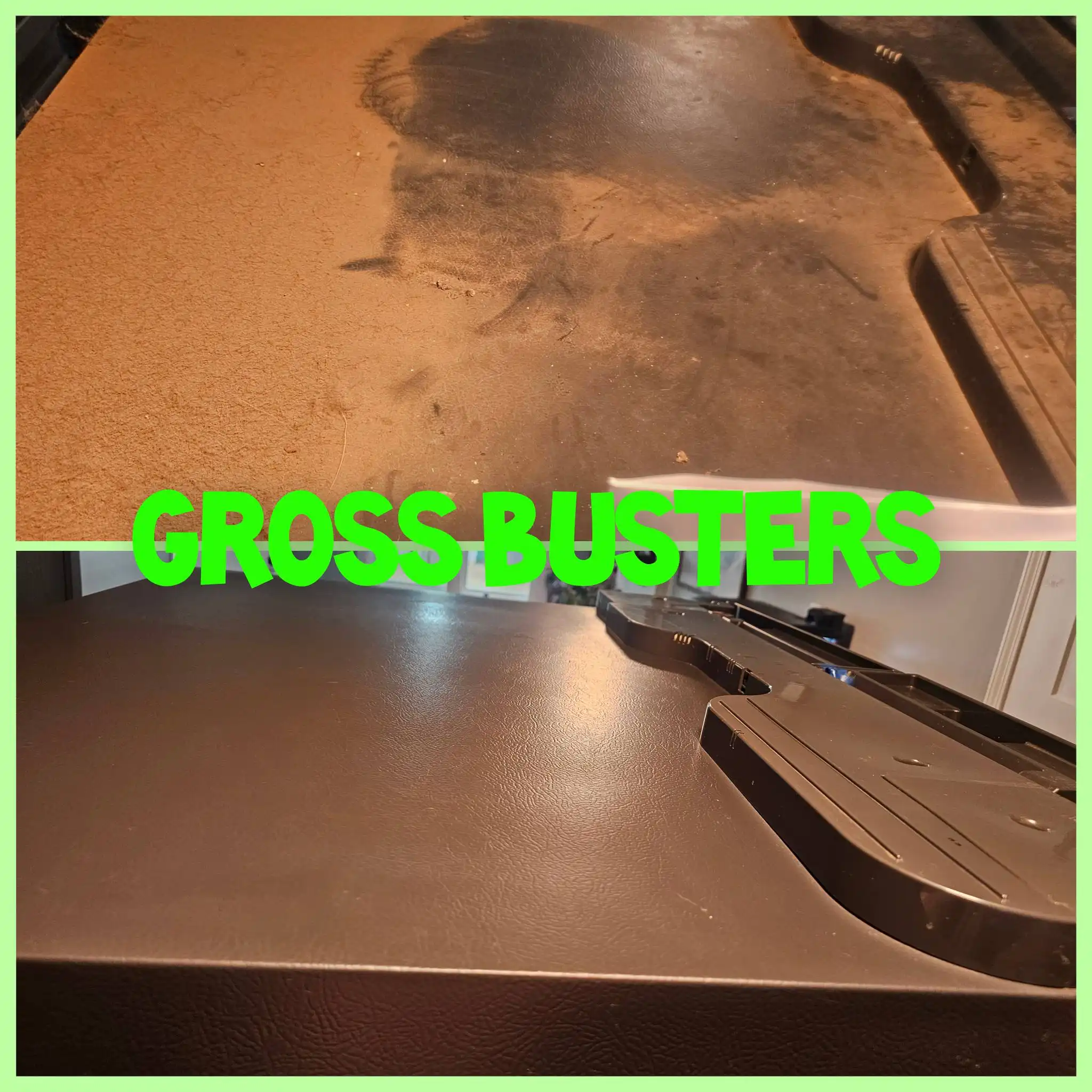 Before and after image of the same unclean and clean countertop.